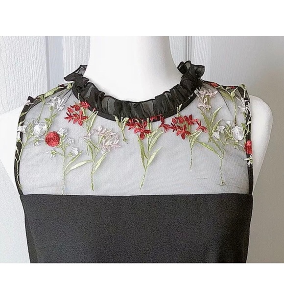 Karl Lagerfeld Embroidered Floral Mesh Black Dress - Picture 9 of 16